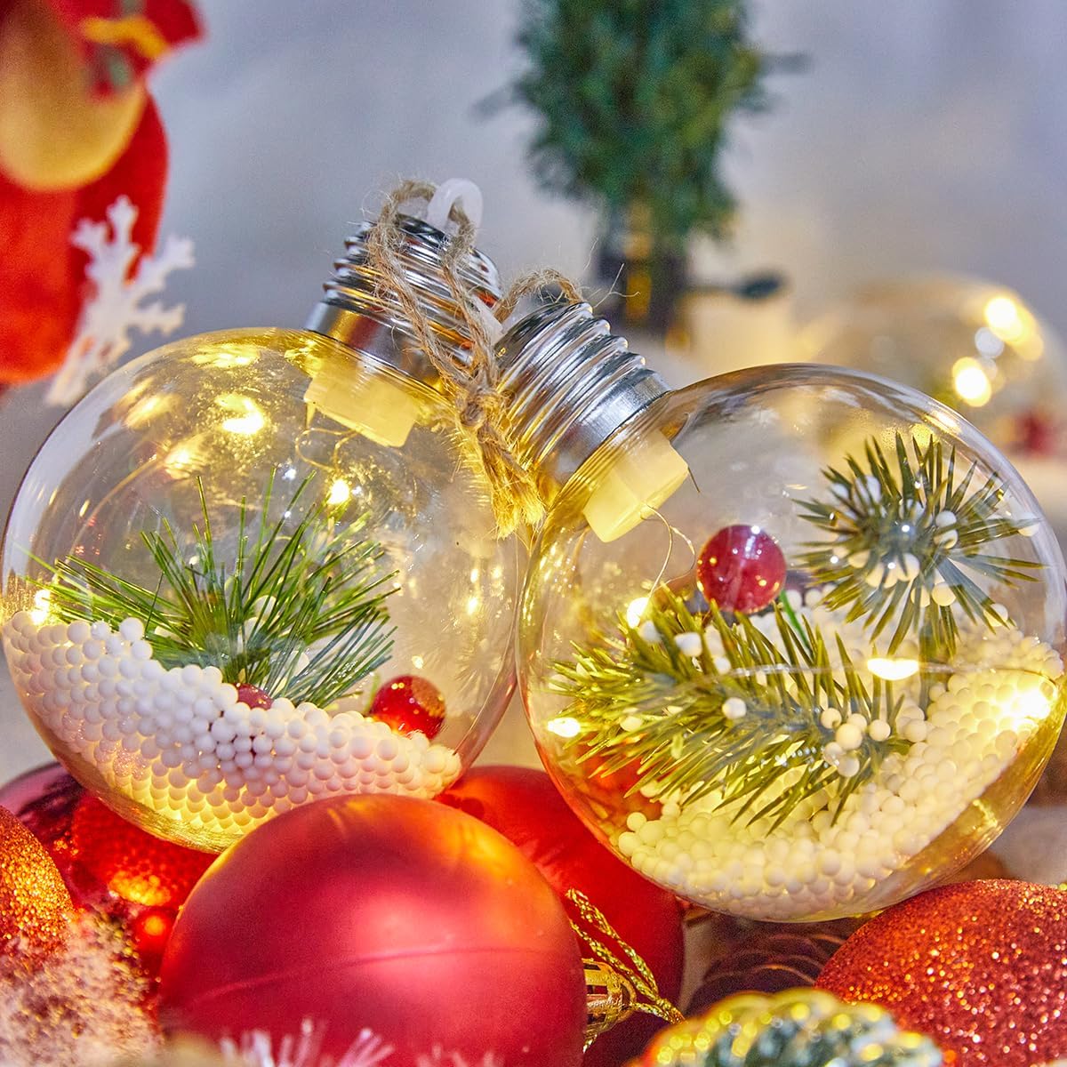 2 Pack Christmas Tree Balls ,Christmas Tree Decoration Ball,Warm Light Decorative ball8cm*8cm/Glowing Transparent Christmas Ball,Christma Tree Light/LED Christmas Lights